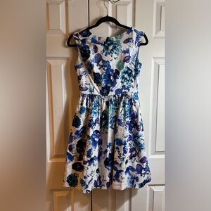 Eliza J Women's Midi Dress with Blue and Purple Floral Design